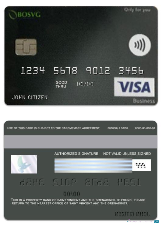 Download Saint Vincent and The Grenadines BOSVG visa business card Photoshop template